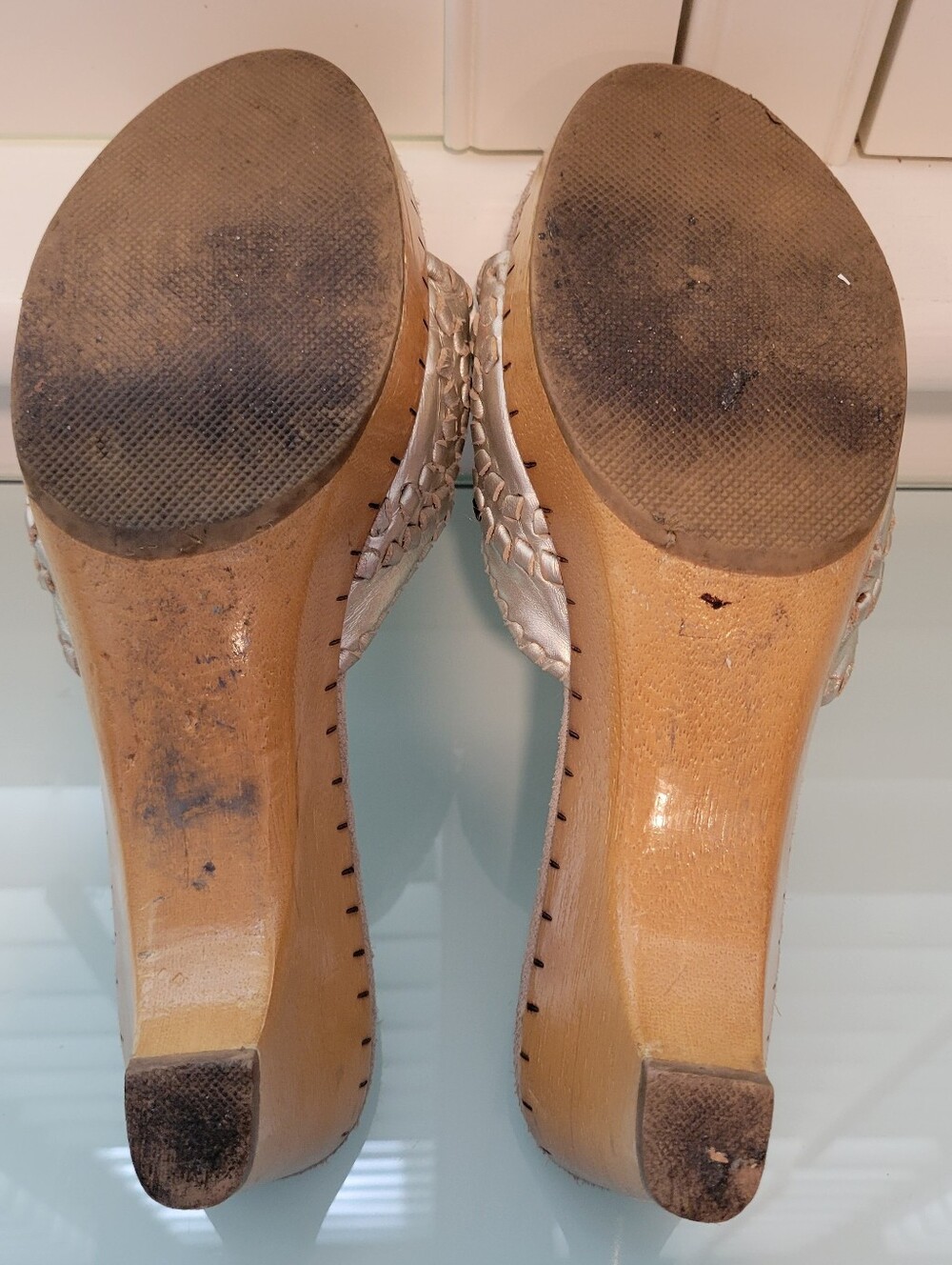 Jack Rogers Gold Metallic Heeled Sandals SZ 6.5 - Picture 7 of 8